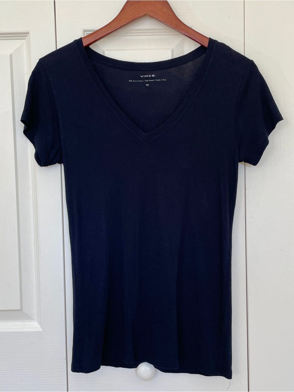 Vince Women's Navy Pima Cotton and Modal V-Neck Tee
